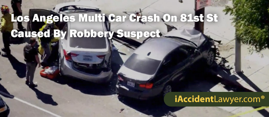 Los Angeles Multi Car Crash On 81st Street Caused By Robbery Suspect