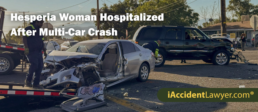 Hesperia Woman Hospitalized After Multi-Car Crash at Maple Avenue and Mauna Loa Street