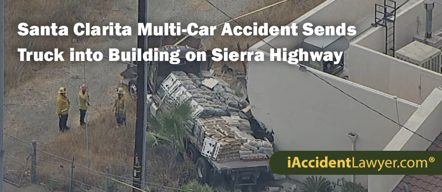 Santa Clarita Multi-Car Accident Sends Work Truck into Building on Sierra Highway