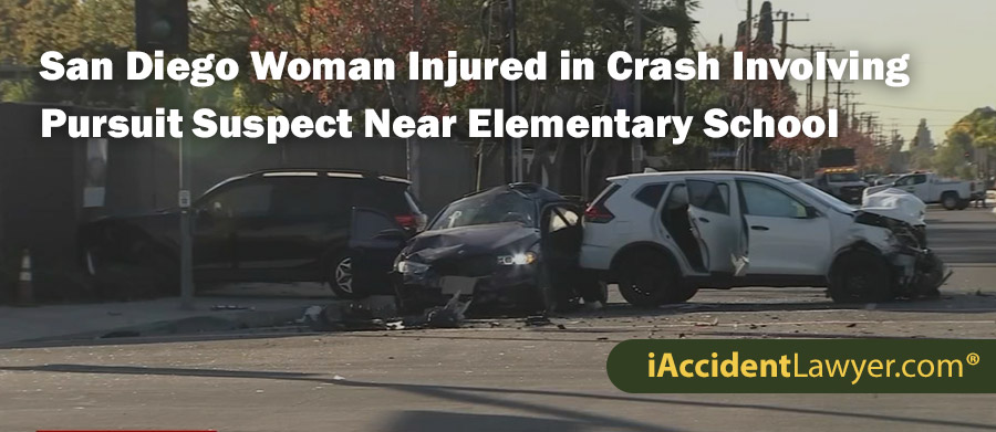 San Diego Woman Injured in Crash Involving Pursuit Suspect Near Elementary School