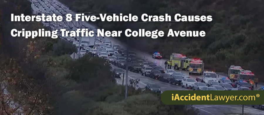 Interstate 8 Five-Vehicle Crash Causes Crippling Traffic Near College Avenue